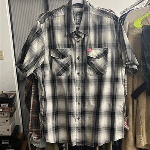 DIXXON “Garfield” Men's Black And GrayPlaid Button Down Shirt